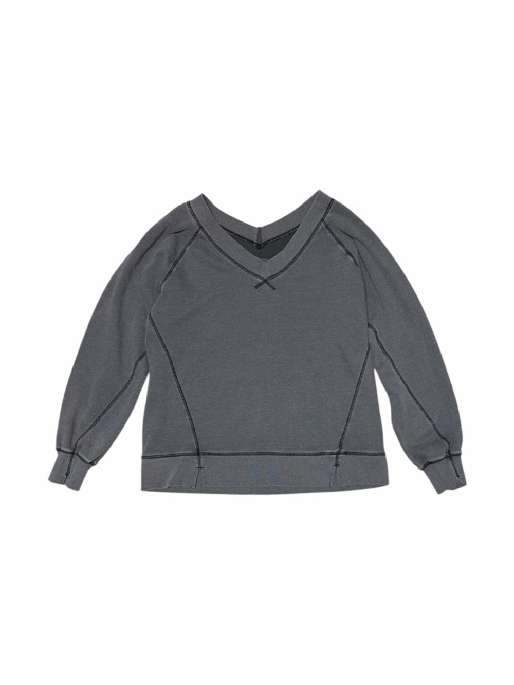 aerie Charcoal Gray V-neck Distressed Sweatshirt - Size XS